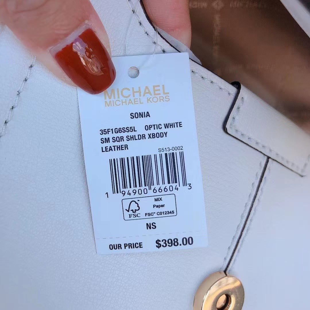 MICHAEL KORS 35F1G6SS5L Sonia Small Leather Shoulder Bag In Optic White MICHAEL KORS 35F1G6SS5L Sonia Small Leather Shoulder Bag In Optic White